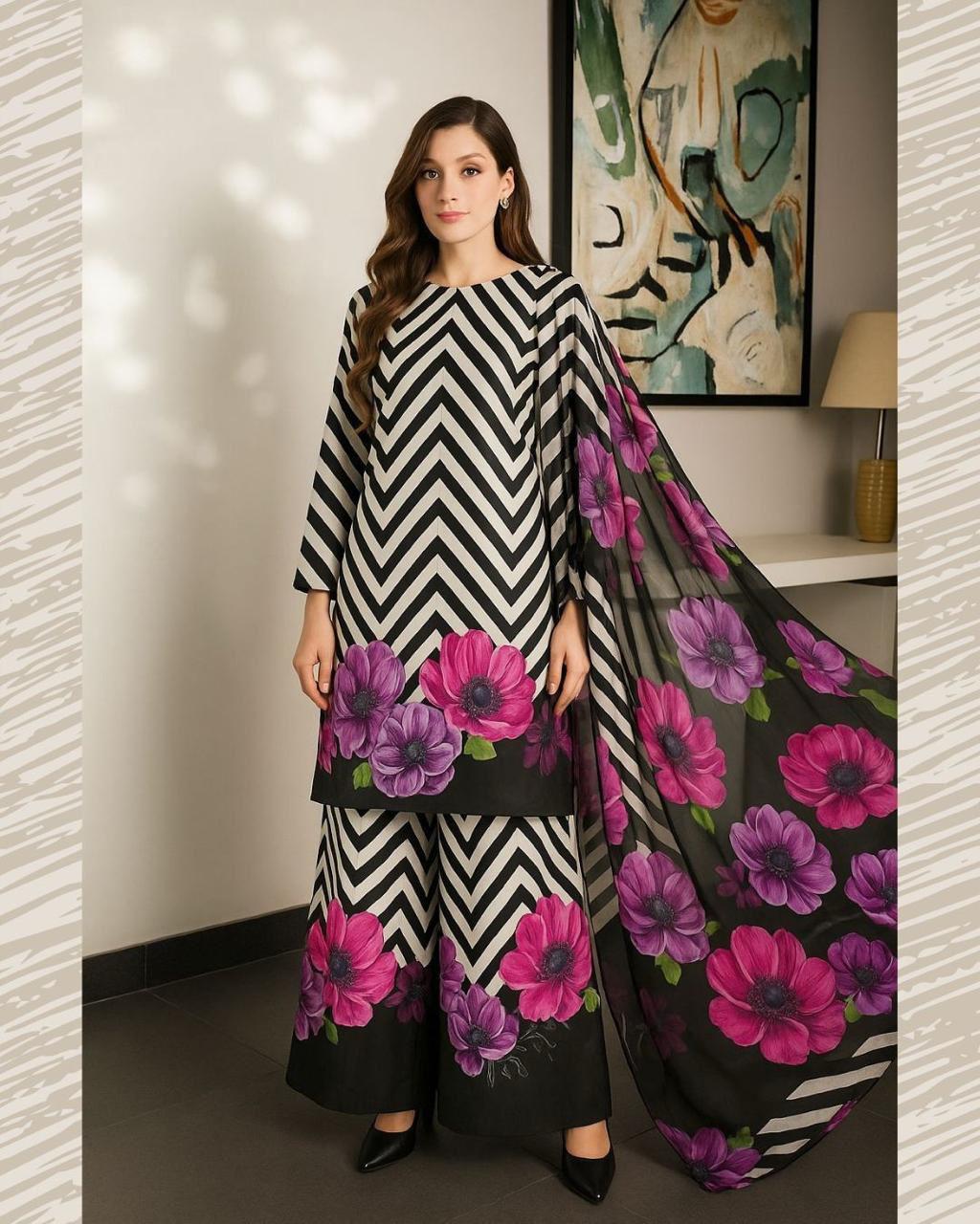 IZNIK SHAMOOZ SILK UNSTITCHED 3PC D-001