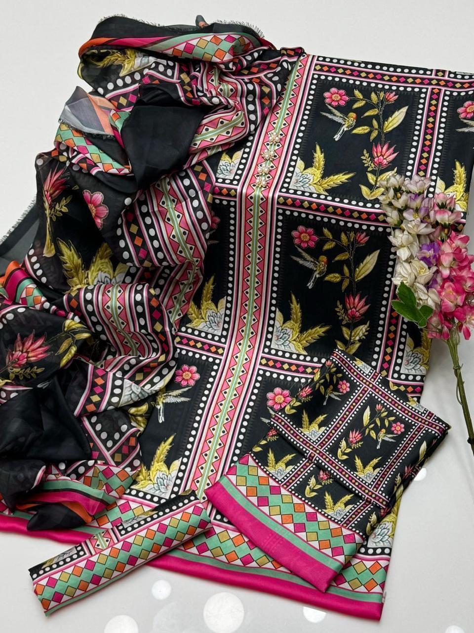IZNIK SHAMOOZ SILK UNSTITCHED 3PC D-002