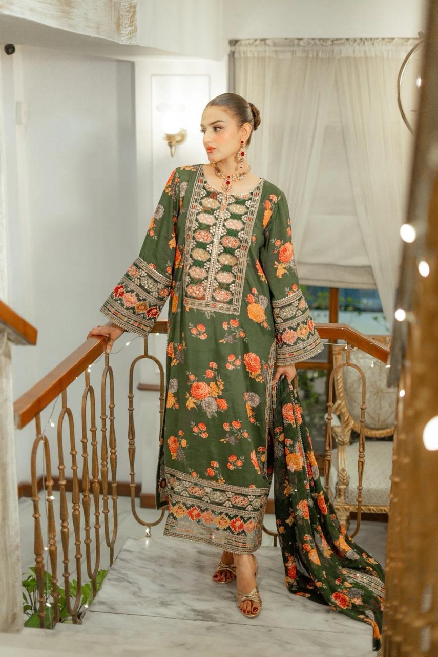 Aneelas Luxury Silk-3PC Unstitched D-001