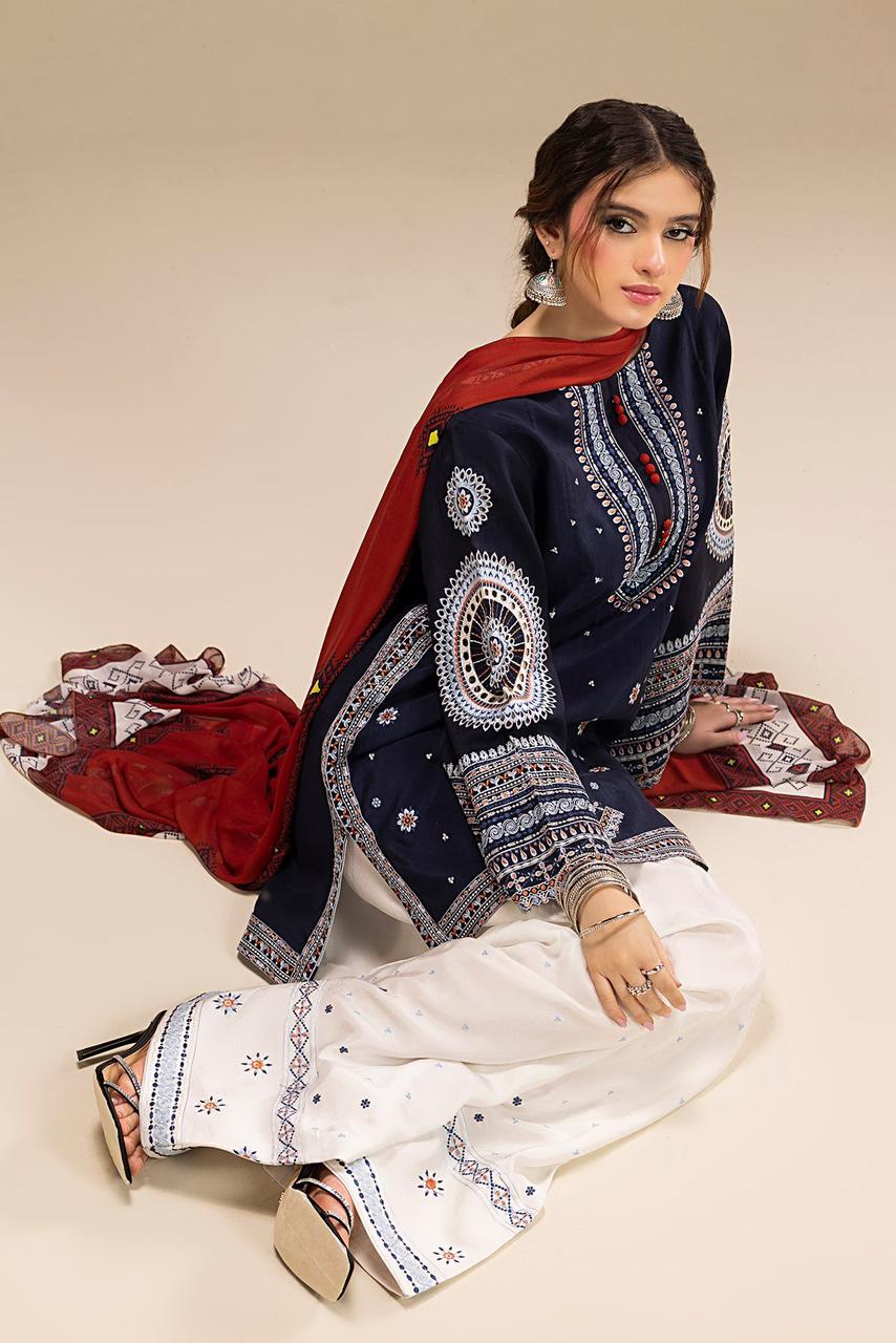 JAZMIN Embroidered Dhanak Unstitched 3Piece D-001